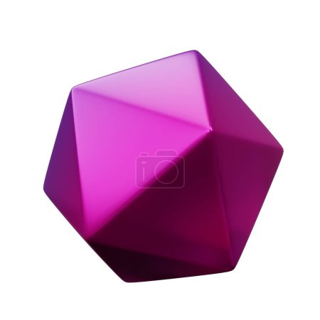 Téléchargez les photos : 3d Forme géométrique Icosaèdre Gradient Violet métallisé Couleur, design réaliste de l'élément de rendu - en image libre de droit