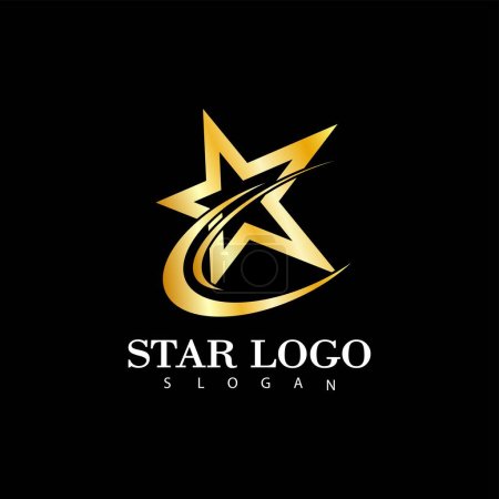 Téléchargez les illustrations : Icône Gold Star Modèle vectoriel illustration design isolé sur fond noir - en licence libre de droit