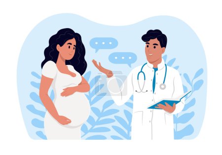 Illustration for A pregnant woman is talking to an obstetrician gynecologist. A woman expecting a baby visits the doctors office, examination during pregnancy. Consultation and examination during pregnancy concept - Royalty Free Image