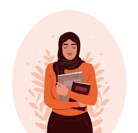 Illustration for Happy muslim girl student with book - Royalty Free Image