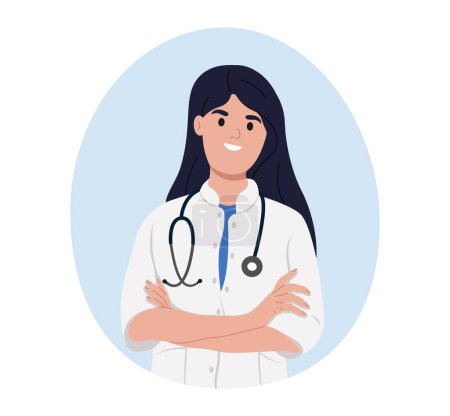 Ilustración de Avatar de una doctora negra sonriente, trabajadora médica. - Imagen libre de derechos