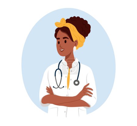 Ilustración de Avatar de una doctora negra sonriente, trabajadora médica. - Imagen libre de derechos