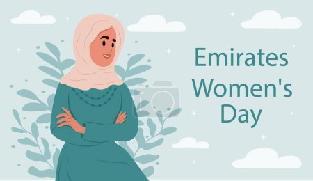 Téléchargez les illustrations : Emirates Womens Day .Young souriant arabe femme dans hijabi.UAE Womens Day Août - en licence libre de droit