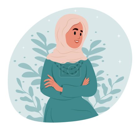 Téléchargez les illustrations : Portrait de jeune femme arabe souriante en hijab. - en licence libre de droit