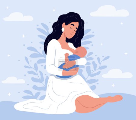 Illustration for Illustration of breastfeeding, a mother breastfeeds a child. Illustrations in cartoon style.World Breastfeeding Week. August 1-7 - Royalty Free Image