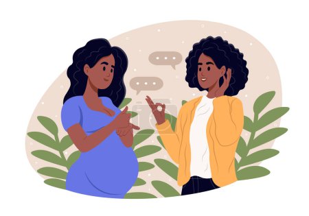 A pregnant woman communicates in sign language