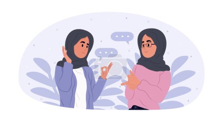 Muslim women communicate in sign language