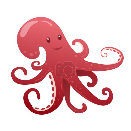 Ilustración de Striking Red Octopus Illustration. Una criatura marina fascinante en tonos vibrantes - Imagen libre de derechos