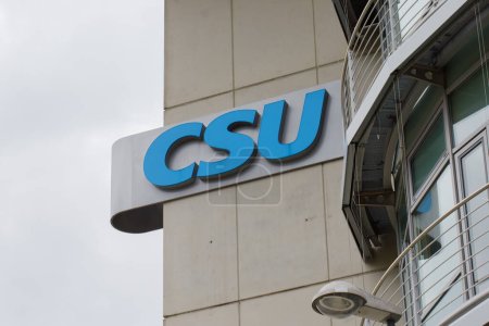 Photo for Munich, Bavaria, Germany - April 19, 2023: Sign at to the headquarters of conservative Christian Social Party - CSU in Munich, Germany - The CSU operates only in Bavaria - Royalty Free Image