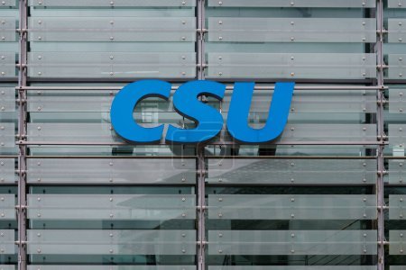 Photo for Munich, Bavaria, Germany - April 19, 2023: Sign at to the headquarters of conservative Christian Social Party - CSU in Munich, Germany - The CSU operates only in Bavaria - Royalty Free Image