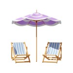 Two Deck Chair And Beach Umbrella In Minimal Concept Summer Theme, White isolated background, ready for dicut, Beach set 3D element, 3D Rendering
