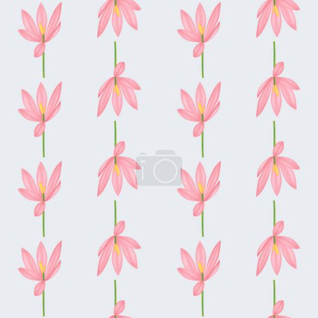 A seamless pattern of crocus on a blue background in a hand-drawn gradient color spring floral concept, illustration
