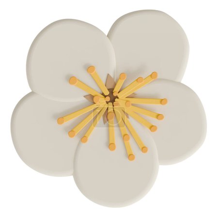 Eine Apfelblüte isoliert auf einem weißen Hintergrund in einem niedlichen Dekorationsschaum Kunststil Frühling florales Konzept, 3D-Illustration
