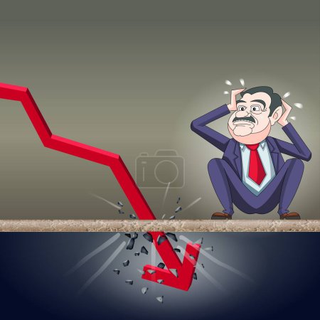 Photo for Stock Market Crash - business Man - Graph going down - Red line graph - Royalty Free Image