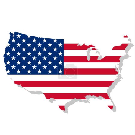 Map of the United States of America with national flag. Vector illustration