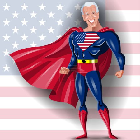 Photo for Vector illustration of superhero with United States of America flag on background. - Royalty Free Image