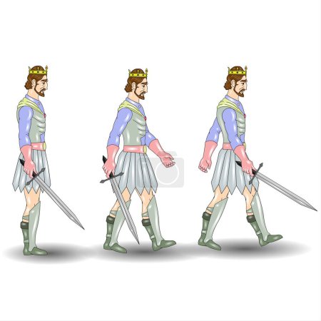 Foto de Caballeros medievales con espadas. Ilustración vectorial aislada sobre fondo blanco. - Imagen libre de derechos
