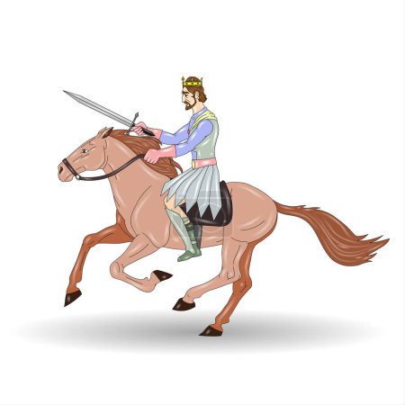 Foto de Caballo montando un caballo sobre fondo blanco. Ilustración vectorial en estilo de dibujos animados - Imagen libre de derechos