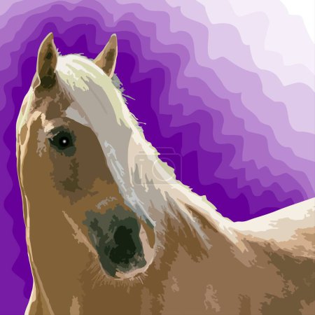 Illustration d'une tête de cheval sur fond violet avec espace pour le texte