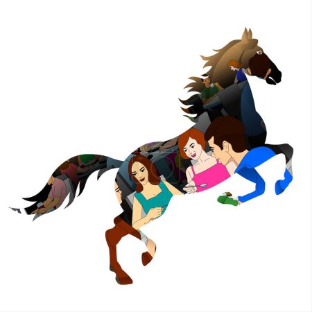 Horse racing, a group of people riding horses, vector illustration