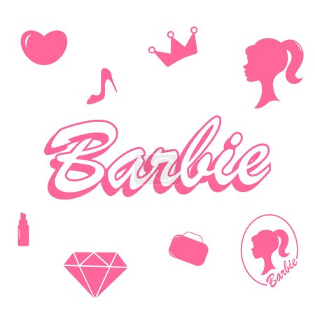 Téléchargez les illustrations : Stickers Barbie. Stickers poupée. Illustration vectorielle des autocollants Barbie - en licence libre de droit