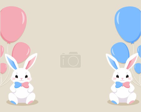 Photo for Baby Shower or gender party card. invitation gender party. Cute bunny and balloons. vector illustration. Banner, background for celebrating baby shower - Royalty Free Image