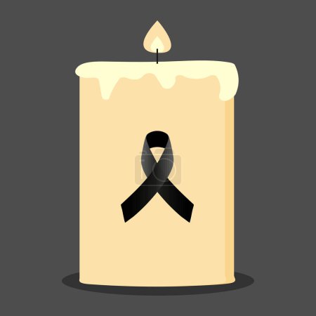 Black awareness ribbon with white candle vector illustration