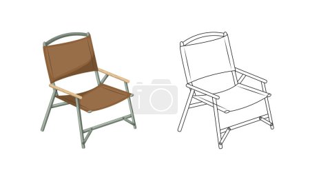 Illustration for Children's coloring book for elementary school and toddlers. Collapsible portable chair for camping, recreation, garden, beach. Isolated vector on white background. - Royalty Free Image