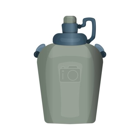 Téléchargez les illustrations : Metal water flask for camping, survival, military icon. Vector illustration on white insulated background. - en licence libre de droit