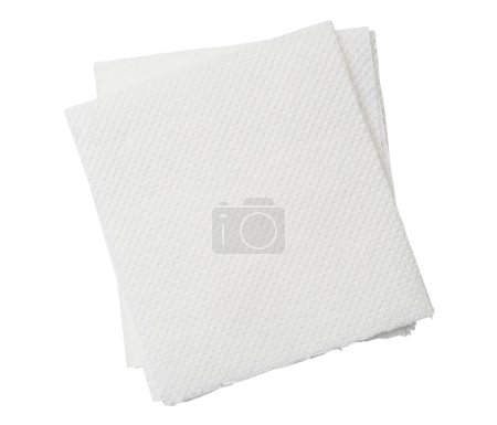 Photo for Two folded pieces of white tissue paper or napkin in stack tidily prepared for use in toilet or restroom are isolated on white background with clipping path. - Royalty Free Image