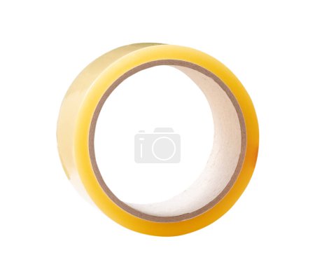Foto de Single brown transparent tape or scotch tape is isolated on white background with clipping path. - Imagen libre de derechos