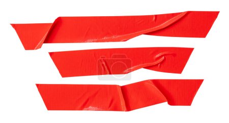 Photo for Set of red scotch tape or adhesive vinyl tape in stripe is isolated on white background with clipping path. - Royalty Free Image