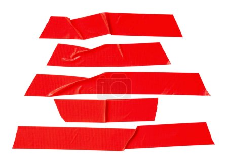 Set of red scotch tape or adhesive vinyl tape in stripe is isolated on white background with clipping path.