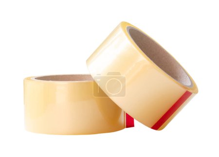 Foto de Dos cinta transparente marrón en la pila se aíslan en el fondo blanco con el camino de recorte. - Imagen libre de derechos