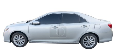 Side view of Bronze or white sedan car is isolated on white background with clipping path.