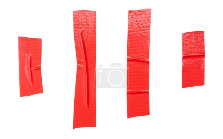 Top view set of red adhesive vinyl tape or cloth tape in stripes is isolated on white background with clipping path.