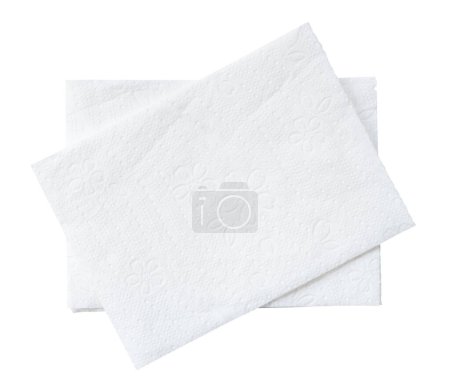 Téléchargez les photos : Vue du dessus de deux morceaux pliés de papier de soie blanc ou une serviette en pile est isolé sur fond blanc avec chemin de coupe - en image libre de droit
