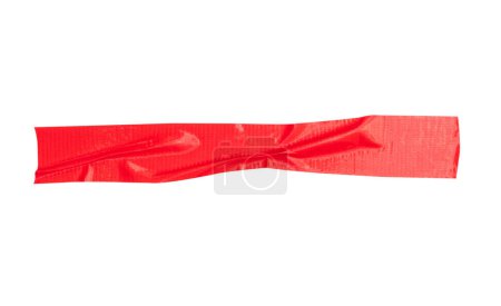 Top view of wrinkled red adhesive vinyl tape or cloth tape in stripe shape is isolated on white background with clipping path