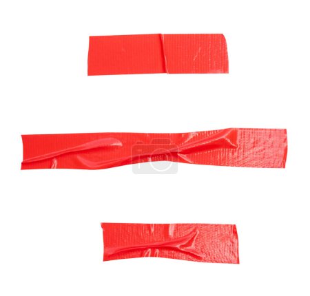 Top view set of red adhesive vinyl tape or cloth tape in stripes is isolated on white background with clipping path.