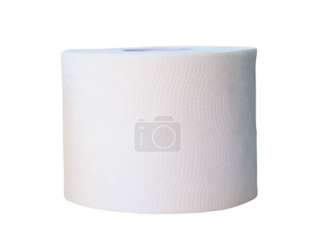 Vista frontal o lateral del papel tisú o papel higiénico en rollo se aísla sobre fondo blanco con camino de recorte.
