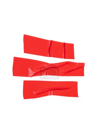 Top view set of wrinkled red adhesive vinyl tape or cloth tape in stripes is isolated on white background with clipping path.