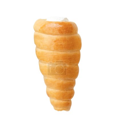 Top view of single puff pastry cream horn is isolated on white background with clipping path.