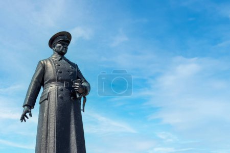 Monumental statue of Ataturk with blue sky background, symbolizing leadership. Ezrurum ,Turkey - August 2023.
