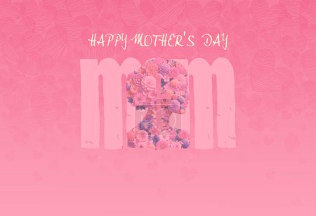 Téléchargez les illustrations : Une charmante carte de vœux de la fête des mères avec un texte "MOM" rempli d'un motif floral sur un fond rose rempli de cœur, exprimant amour et appréciation. - en licence libre de droit