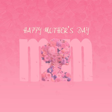Téléchargez les illustrations : Une charmante carte de vœux de la fête des mères avec un texte "MOM" rempli d'un motif floral sur un fond rose rempli de cœur, exprimant amour et appréciation. - en licence libre de droit