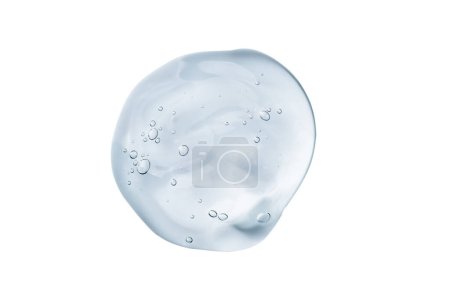 Plaquette de gel sérique isolée sur fond blanc. Texture cosmétique du sérum gel transparent.