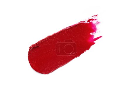 Photo for Red lipstick swatch isolated on white background. Brush stroke of lipstick or wet eye shadow for design. - Royalty Free Image