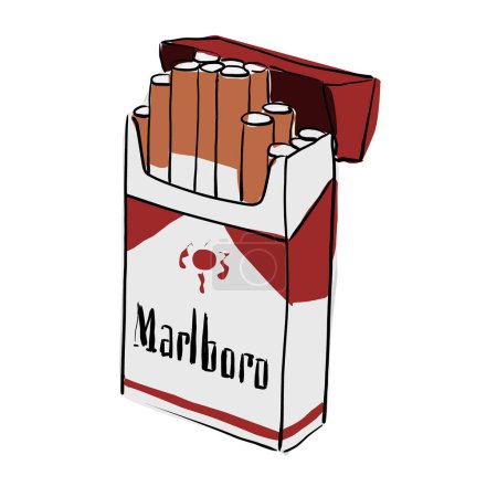 paquet ouvert rouge de cigarettes. dessin animé sur fond blanc