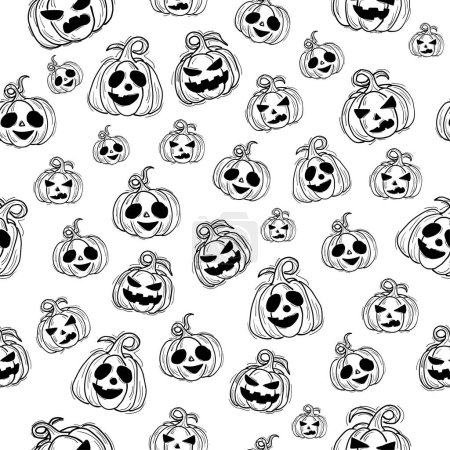 Muster gezeichneter Halloween-Kürbis mit unterschiedlichen Gesichtern. schwarze Skizze auf weißem Hintergrund