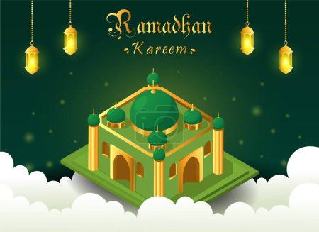 Téléchargez les illustrations : Croissant islamique avec lanterne pour Ramadan Kareem vecteur plat illustration concept - en licence libre de droit